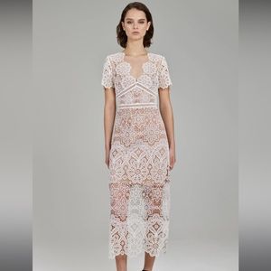 Self Portrait Ivory Floral Guipure Dress